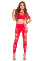 Sexy leggings met uitsnijdingen rood